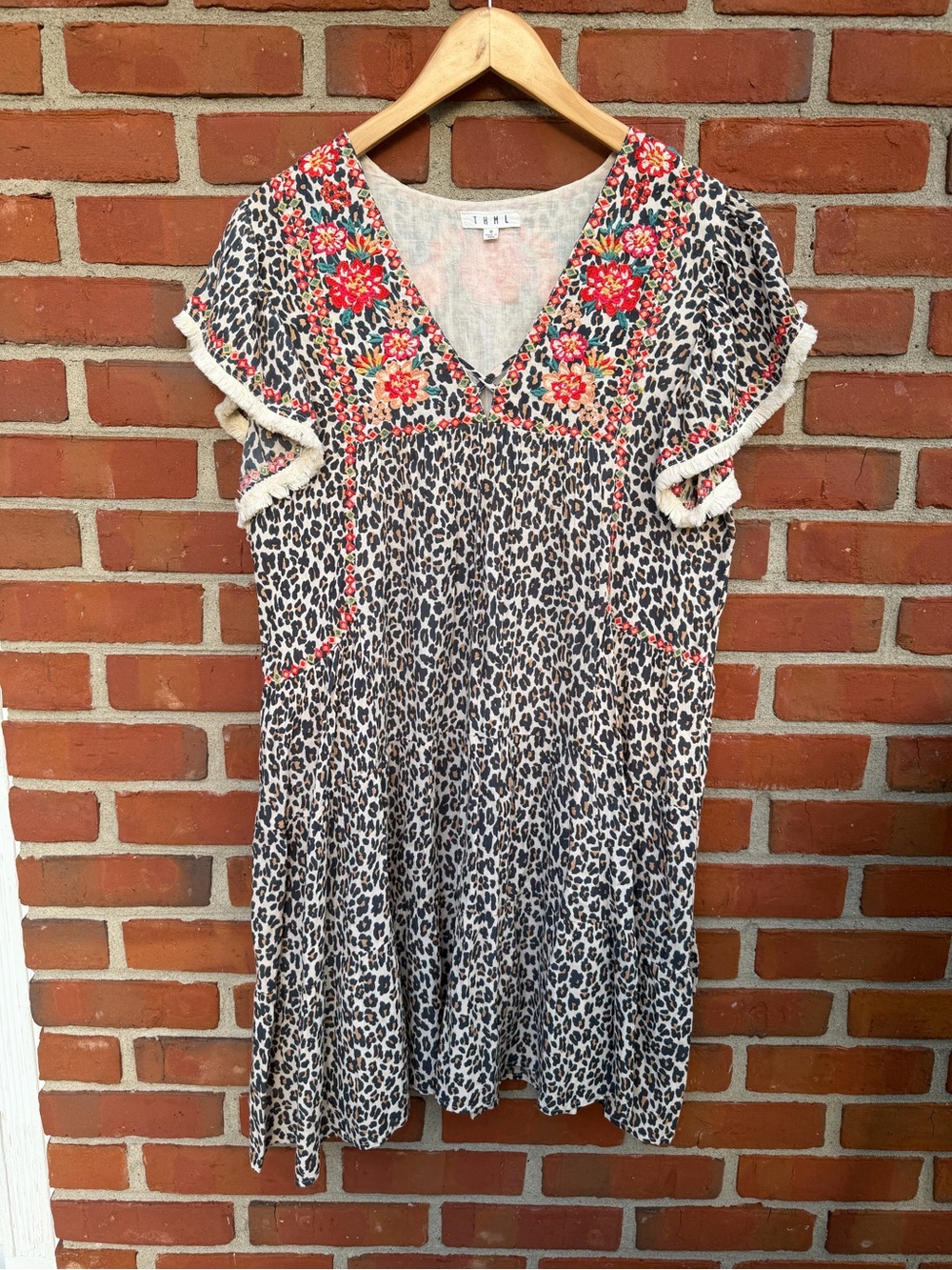 Thml Floral Embroidered Floral Leopard Print Dress